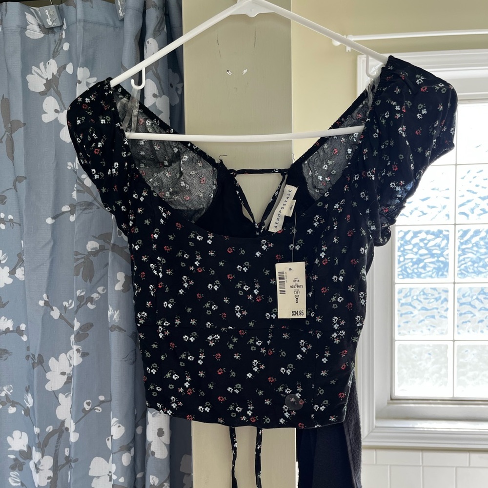 Lace up floral crop top